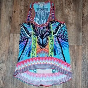 Flying Tomato Blue and Pink Graphic Asymmetrical Tank Top